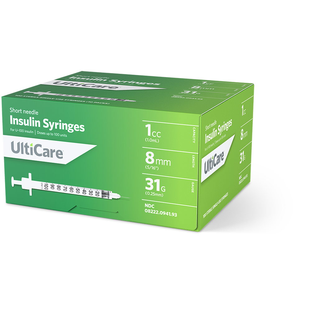 Syringe 1cc With Needle UltiCare U-100 Insulin 1 mL/cc 8mm (5/16') x 31G Without Safety by UltiMed, Inc.  ID 9419